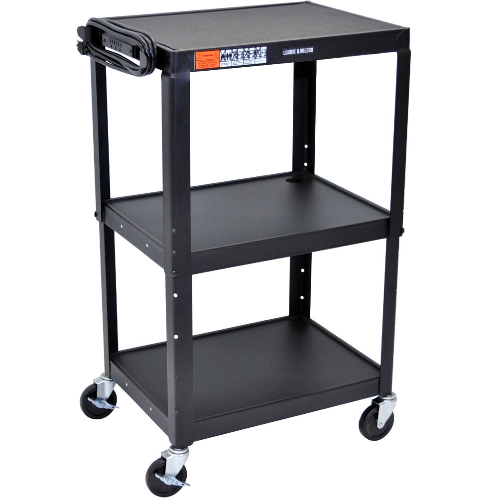 Luxor AVJ42 Height Adjustable A/V Steel Cart - Three Shelves