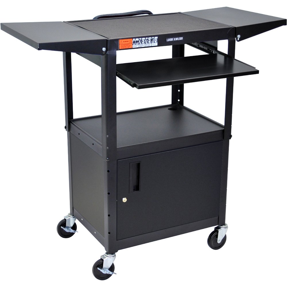 Luxor AVJ42KBCDL Adjustable Steel Cart w/ Cabinet, KB Tray & Drop Leaf