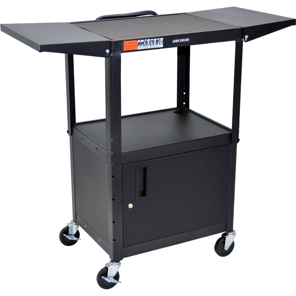 Luxor AVJ42CDL Adjustable Steel Cart with Cabinet and Drop Leaf