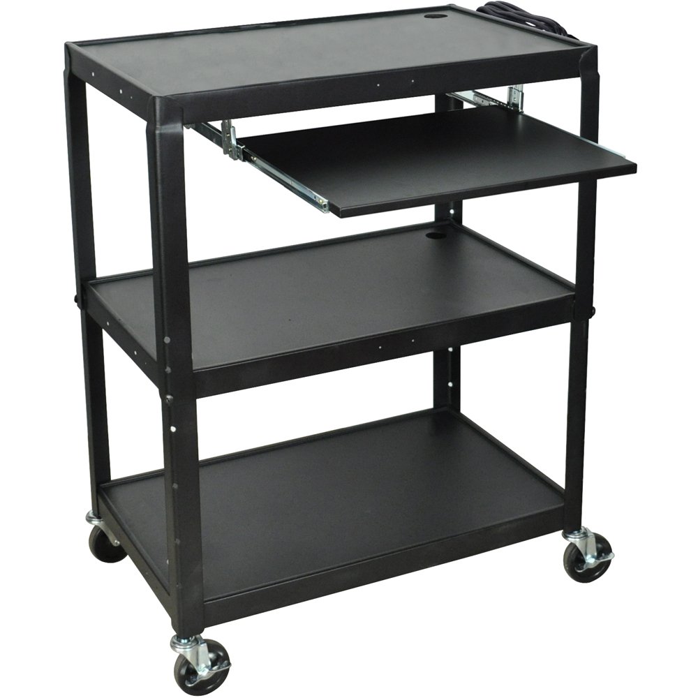 Luxor AVJ42XLKB Extra Large Adjustable Steel Cart, Pullout KB Tray