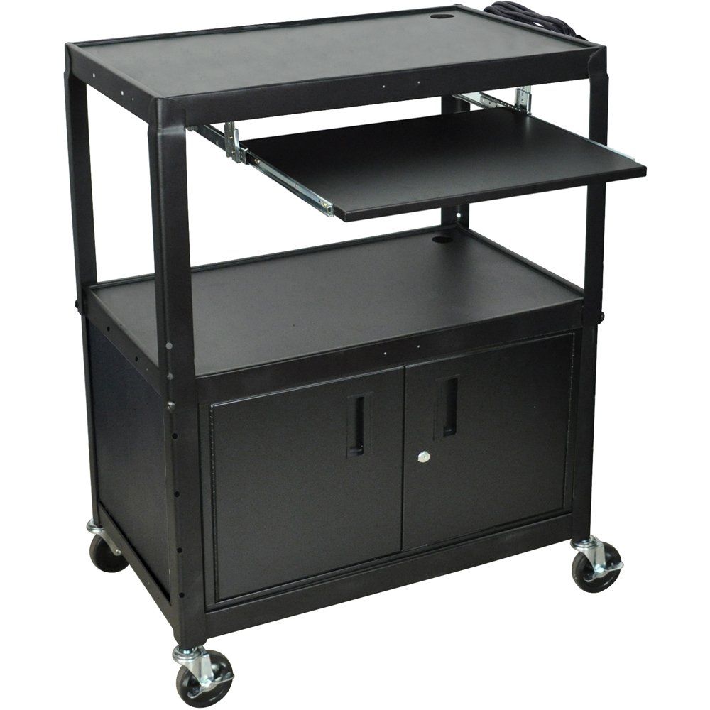 Luxor AVJ42XLKBC Extra Large Adj Steel Cart w/ KB Tray & Cabinet