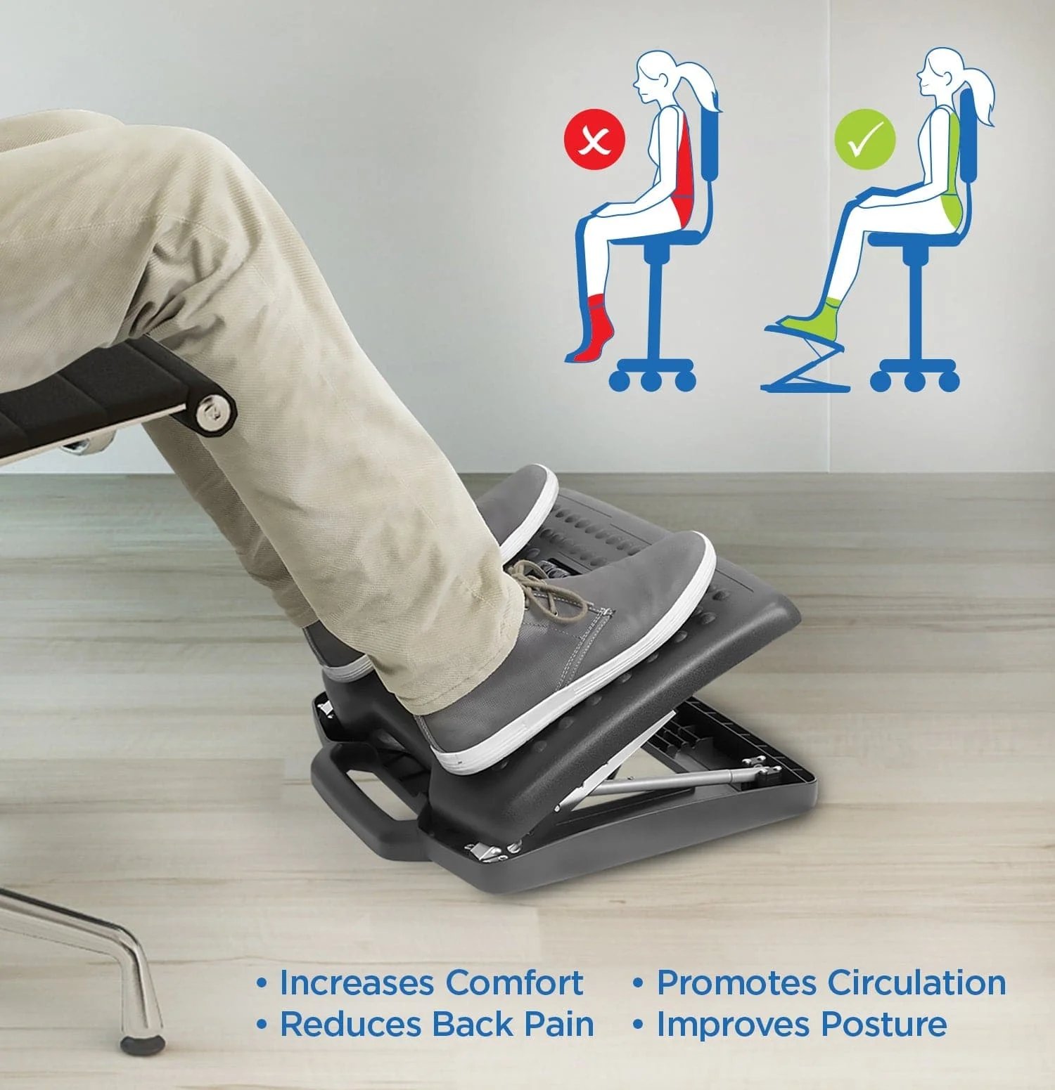 Mount-IT! MI-7808 Under Desk Footrest, Adjustable Height/Angle & Massaging Rollers