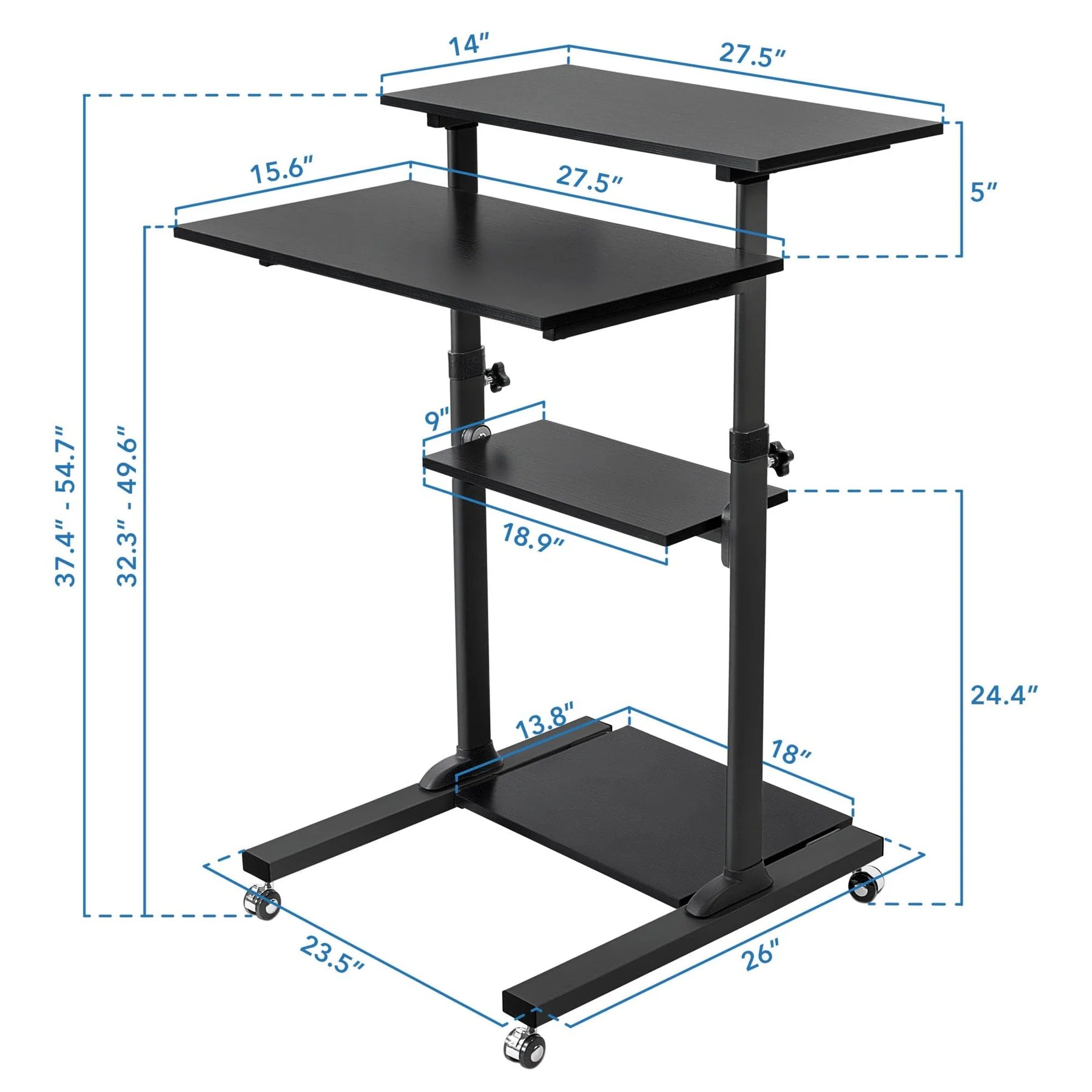 Mount IT! Height Adjustable Rolling Stand Up Desk - MI-7940