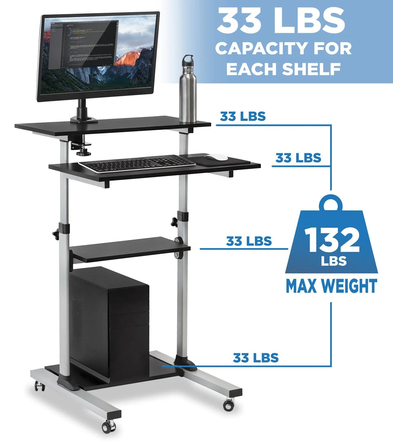 Mount IT! Height Adjustable Rolling Stand Up Desk - MI-7940