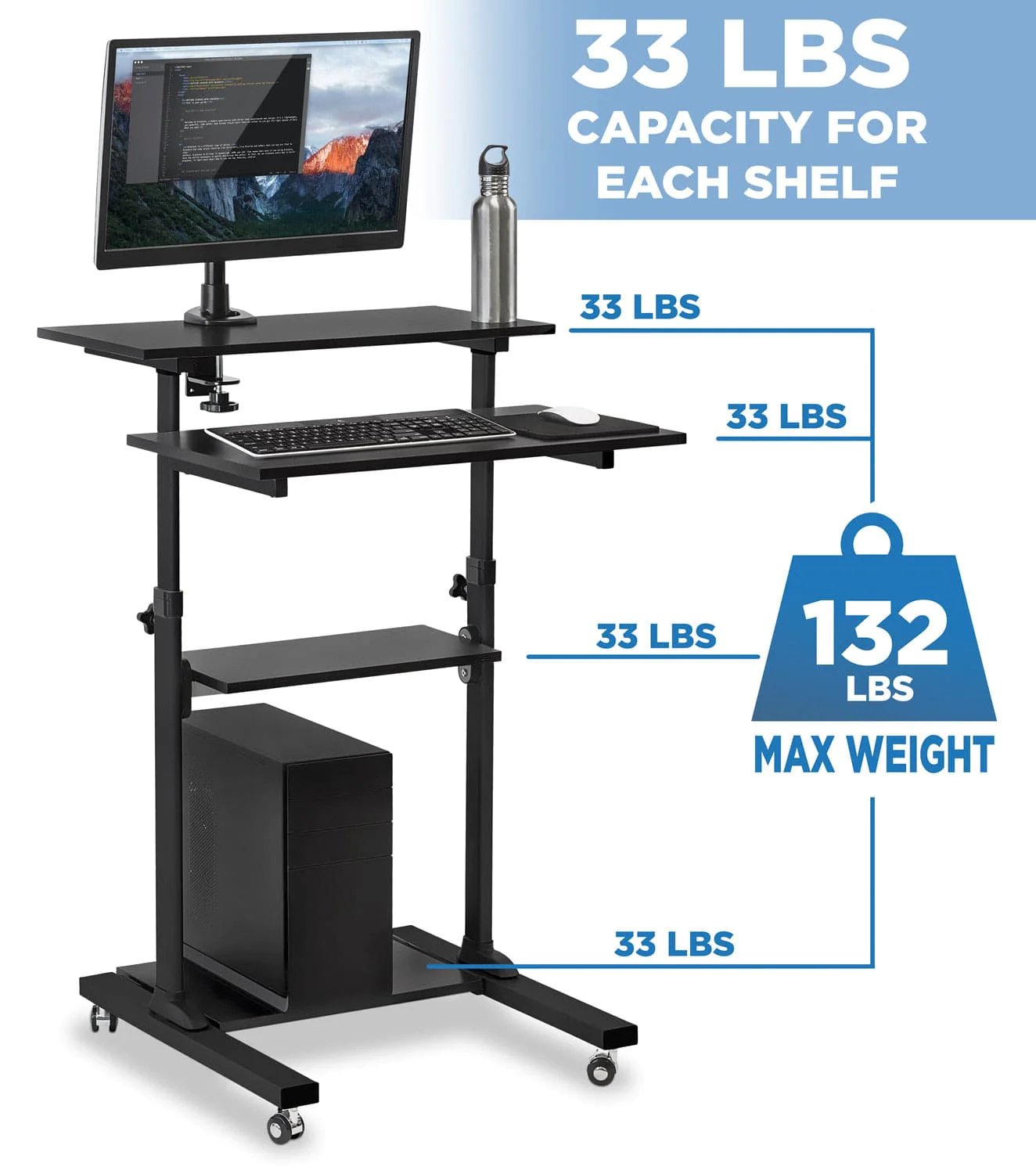 Mount IT! Height Adjustable Rolling Stand Up Desk - MI-7940