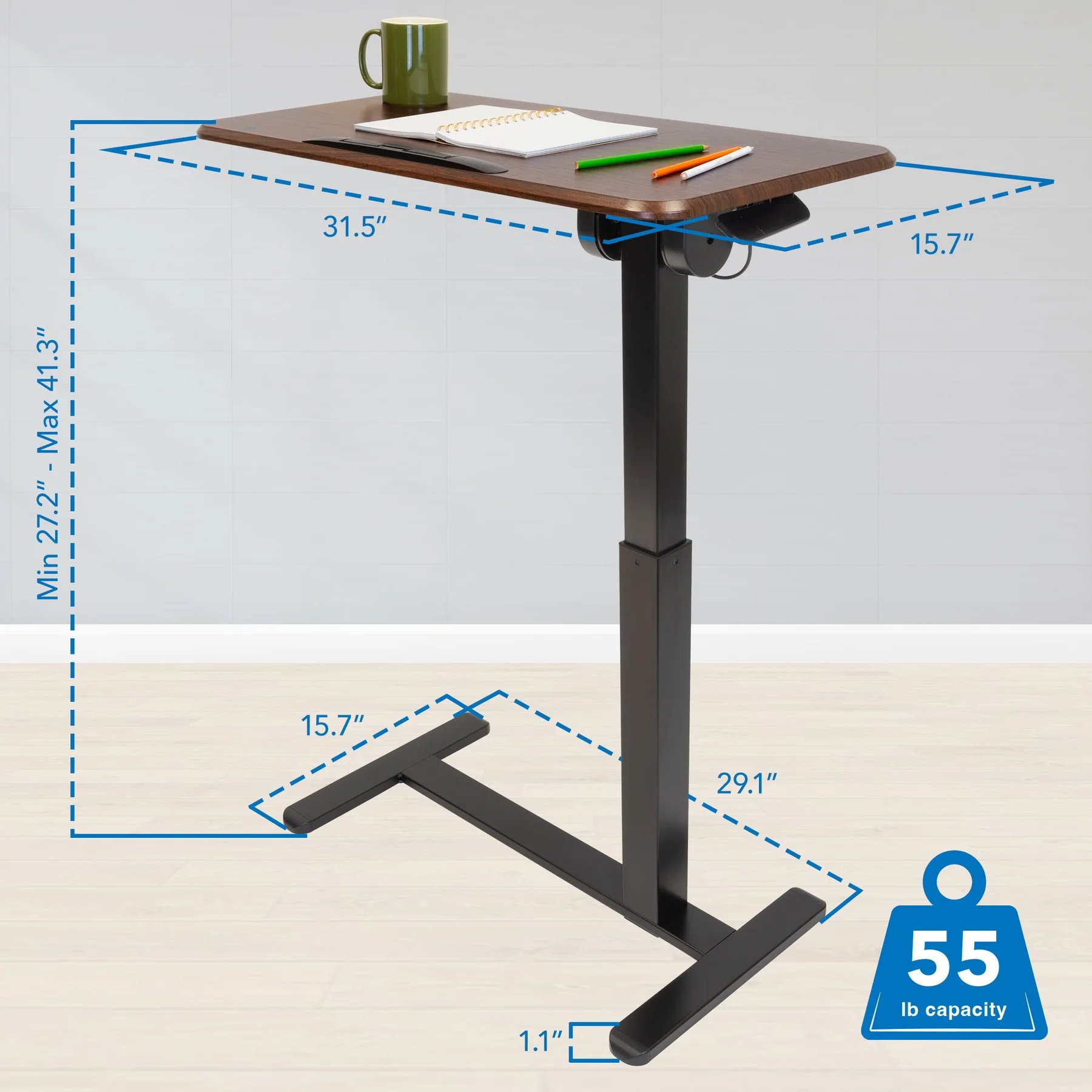 Mount-IT! Height Adjustable Overbed Desk with Tilt Tabletop - MI-8045