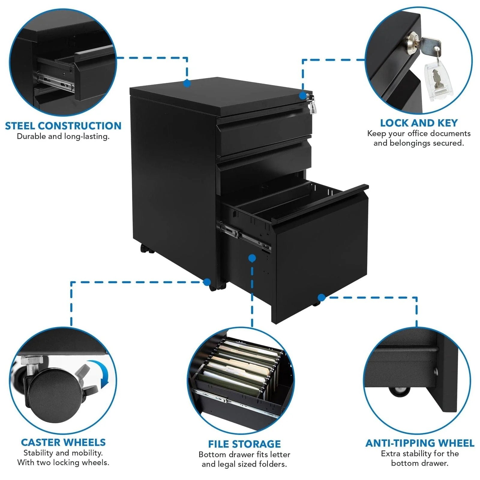 MOUNT-IT! MI-941 Mobile File Cabinet with 3 Drawers