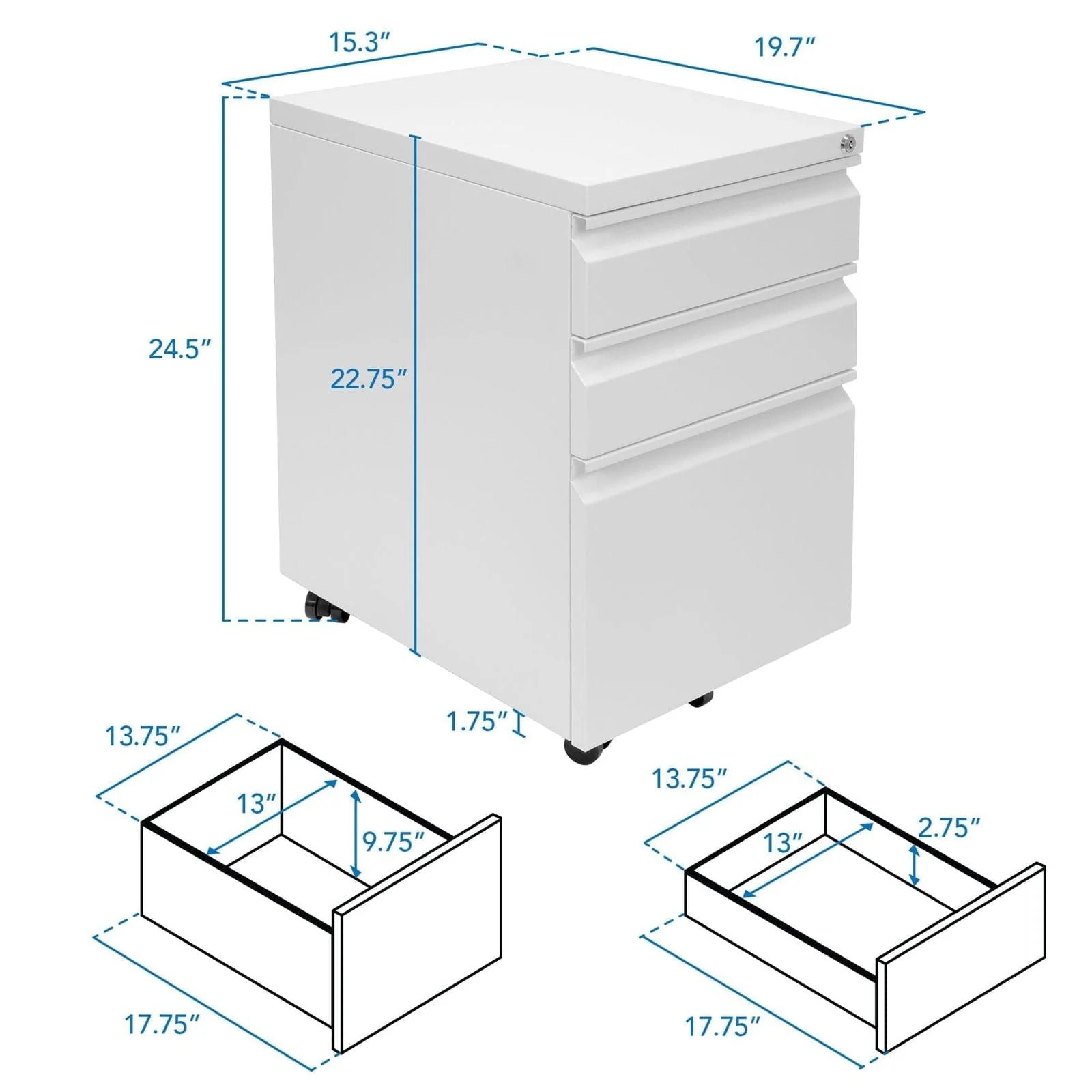 MOUNT-IT! MI-941 Mobile File Cabinet with 3 Drawers