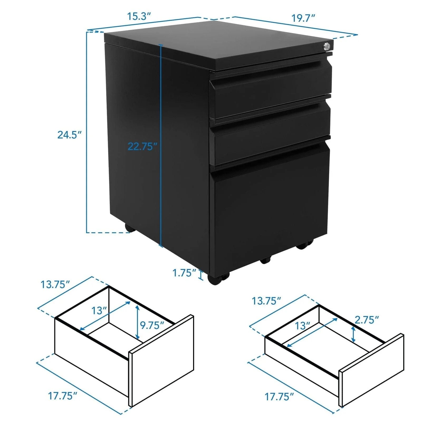 MOUNT-IT! MI-941 Mobile File Cabinet with 3 Drawers