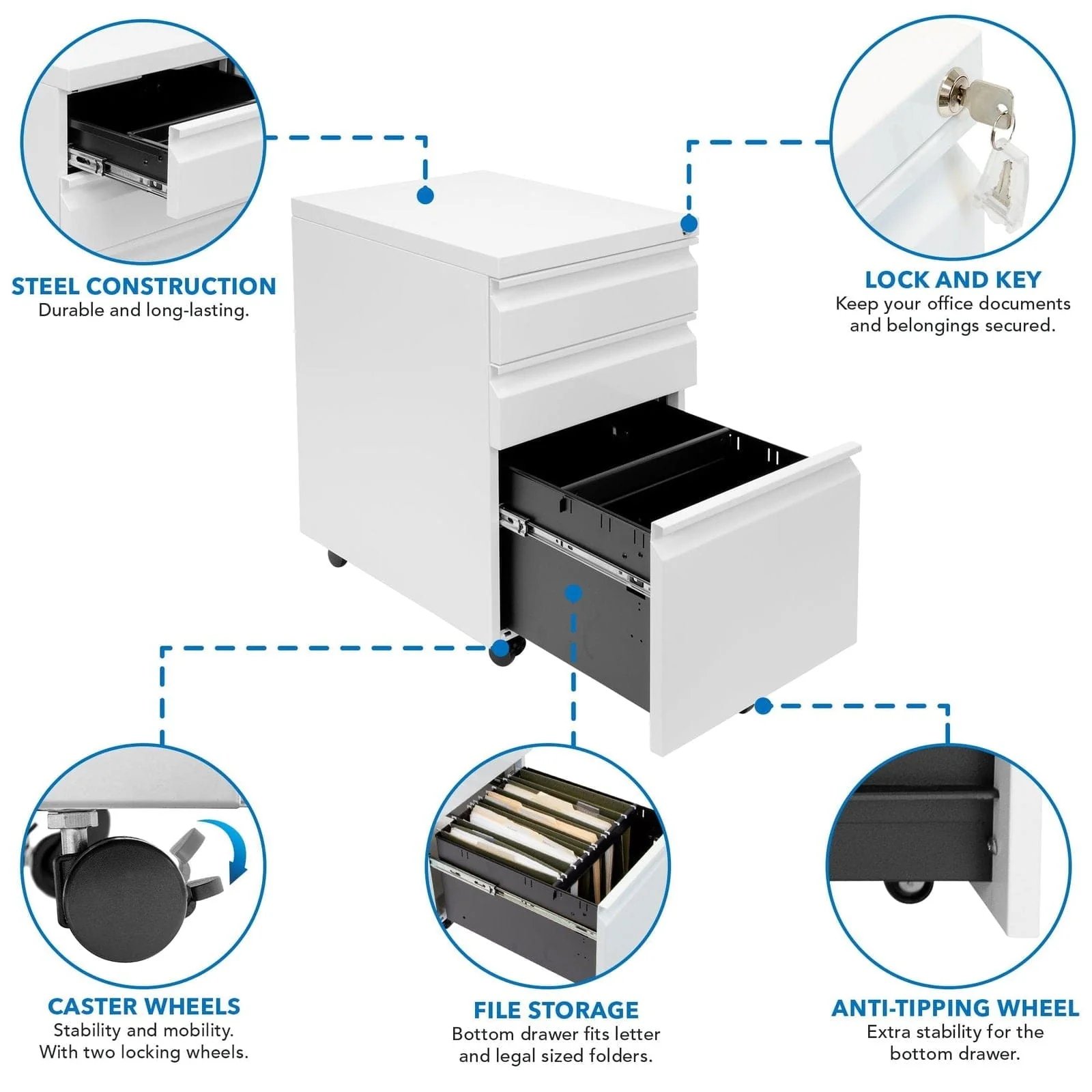 MOUNT-IT! MI-941 Mobile File Cabinet with 3 Drawers