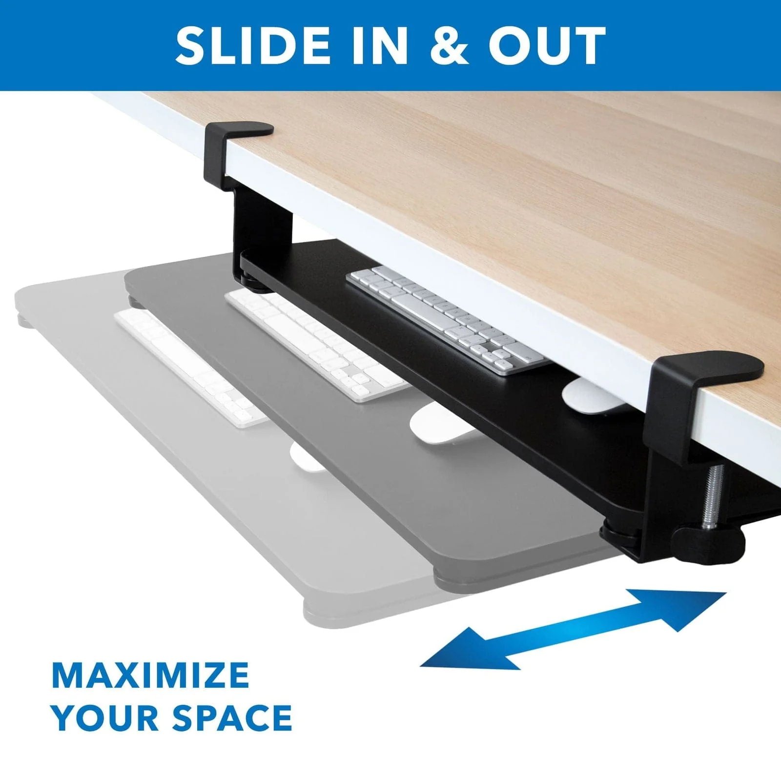 MOUNT-IT! Clamp-On Adjustable Keyboard and Mouse Tray - MI-7147