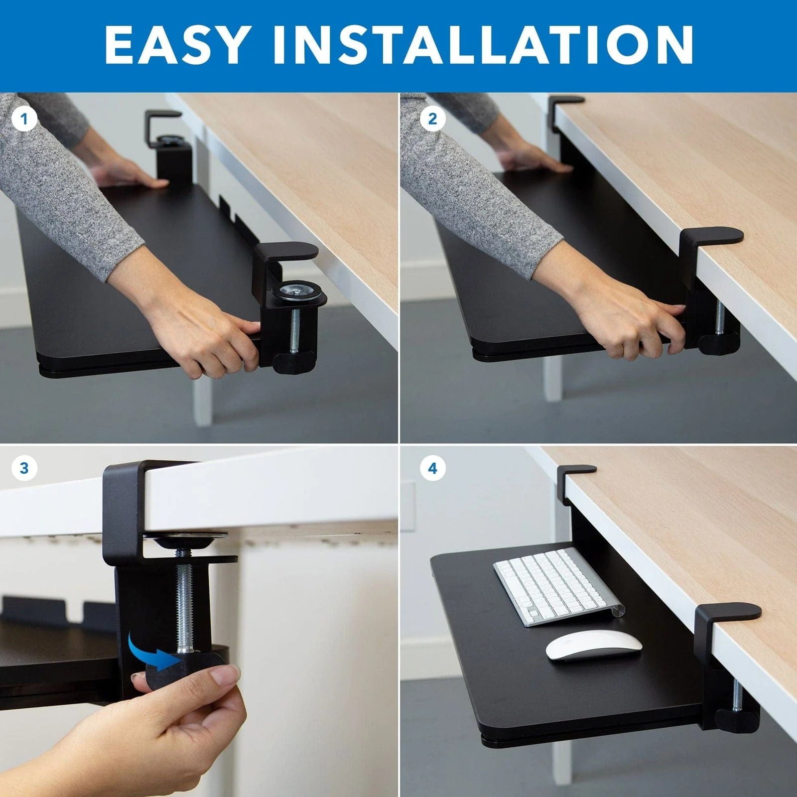 MOUNT-IT! Clamp-On Adjustable Keyboard and Mouse Tray - MI-7147
