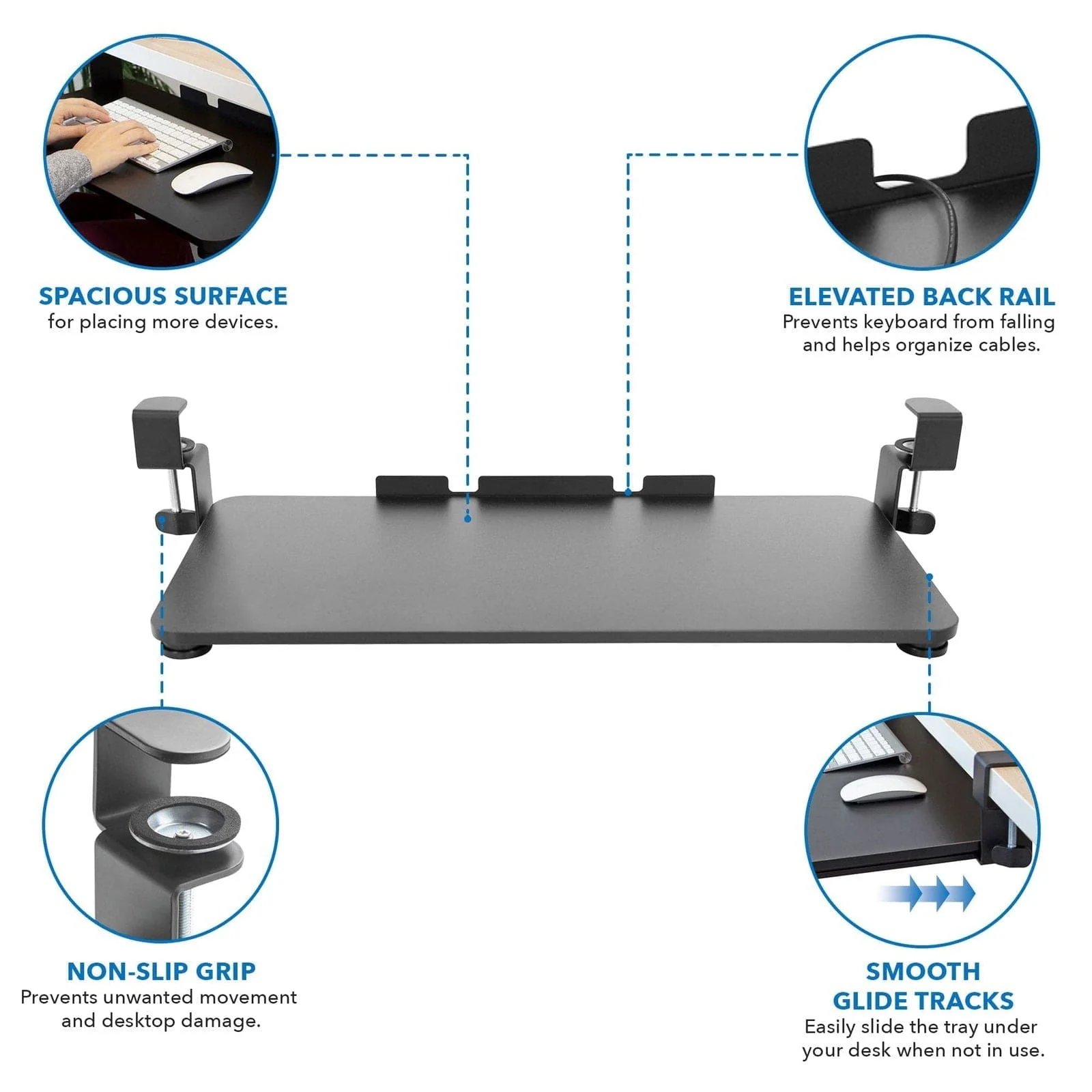 MOUNT-IT! Clamp-On Adjustable Keyboard and Mouse Tray - MI-7147