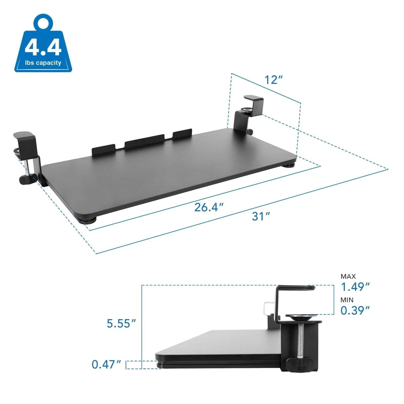 MOUNT-IT! Clamp-On Adjustable Keyboard and Mouse Tray - MI-7147