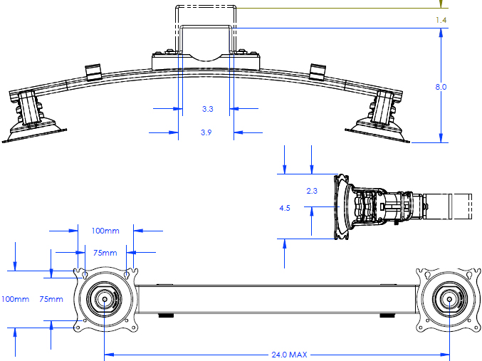 Technical Drawing for Chief QMP1MM2 Music Stand Dual Monitor Mount
