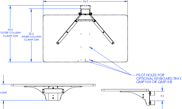 Technical Drawing for Chief QMP1T Tabletop for Music Production Center