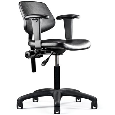 Side view of Neutral Posture Graphite Urethane Task, Stool, Lab, Industrial, Healthcare, Cleanroom Chair with Arm