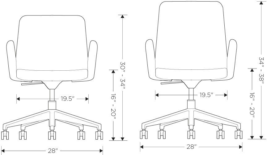 Drawing of GY42-CC or GY44-CC Ginny Casual Conference Chair