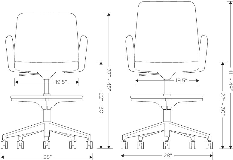 Drawing of GY42-CC-TS or GY44-CC-TS Ginny Casual Conference Stool