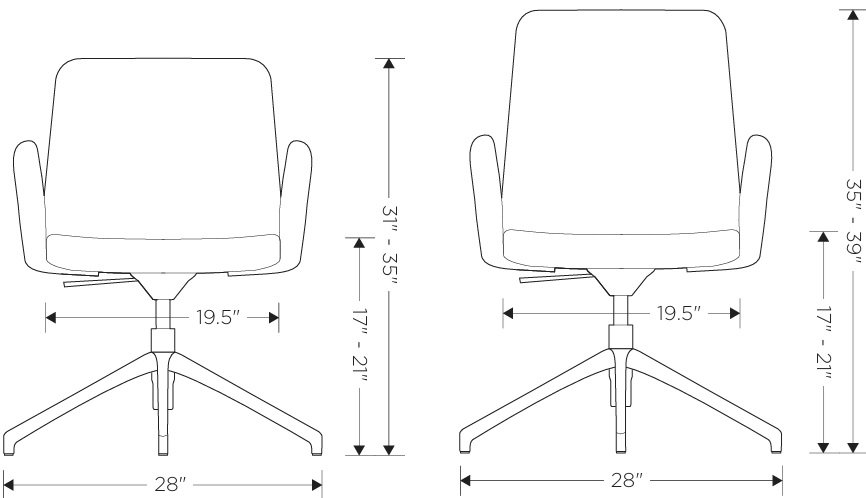Drawing of GY42-CC-4S or GY44-CC-4S Ginny 4-Star Fully Upholstered Guest Chair
