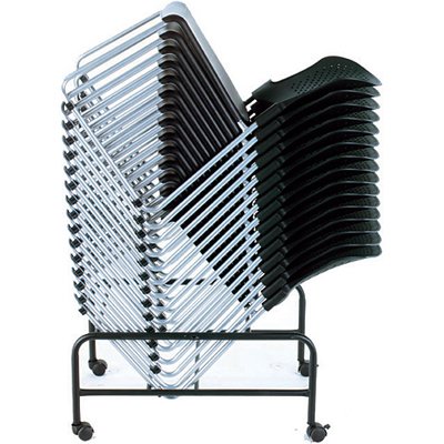 Office Master ST200 Ergonomic Stackable Side Guest Chairs are stacked on Dolly