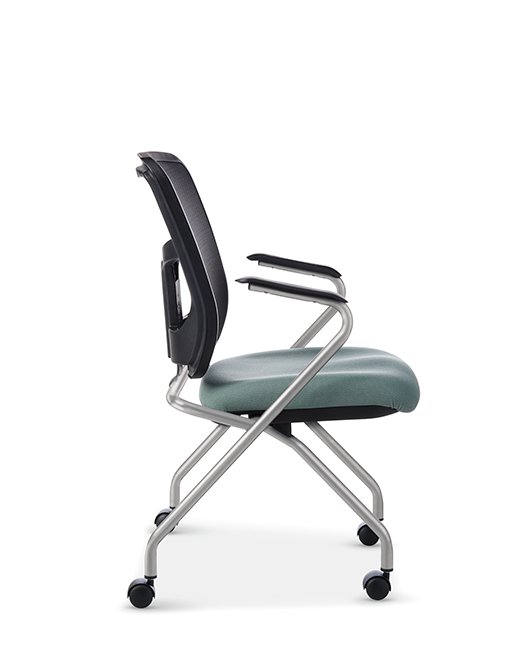 Side View of OM YS70N Nesting Chair with Silver Powdercoated Frame