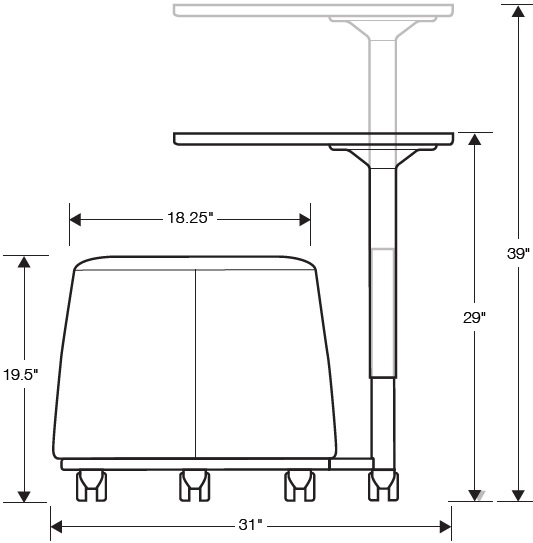 Technical drawing for Office Master PLT-T Pouf with Tablet Plot Twist