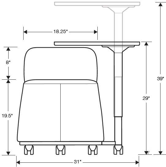 Technical drawing for Office Master PLT-BT Pouf with Backrest and Tablet Plot Twist