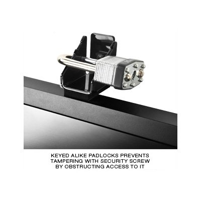 Keyed alike padlocks prevents tampering with security screw by obstructing access to it