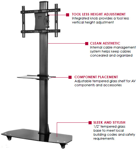 Peerless SC-550GL Floor Cart for 42"-58" Displays up to 150 lbs with Glass Base