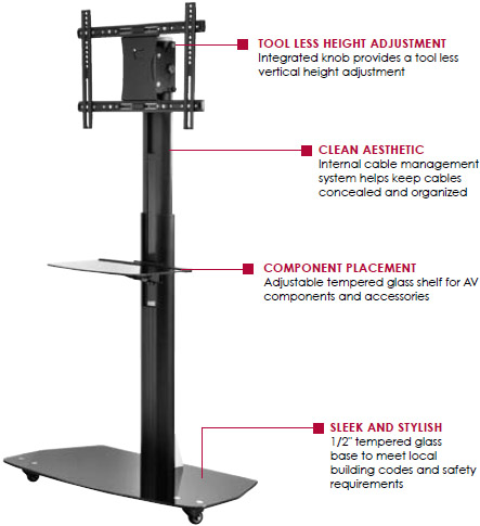 Peerless SC-551GL Floor Cart for 42"-58" Displays up to 91 lbs with Glass Base