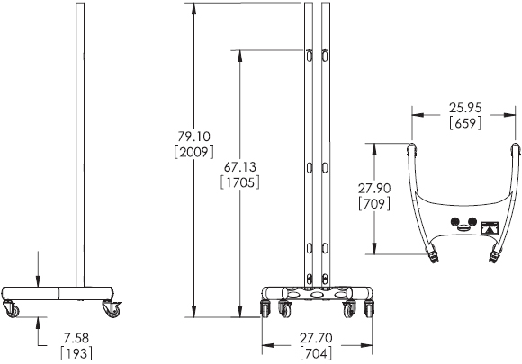 Technical Drawings for Premier PSD-BW Mobile Nesting Audio Video Cart