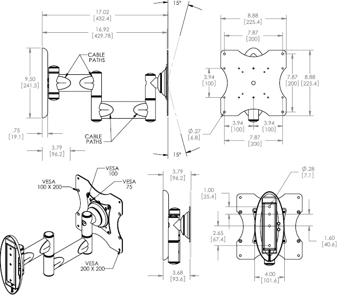 Drawing of Premier Mounts P2642F Low-Profile Flat Panel Wall Mount