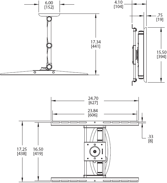 Technical Drawings for Premier AM80 Articulating Swingout Wall Mount Arm