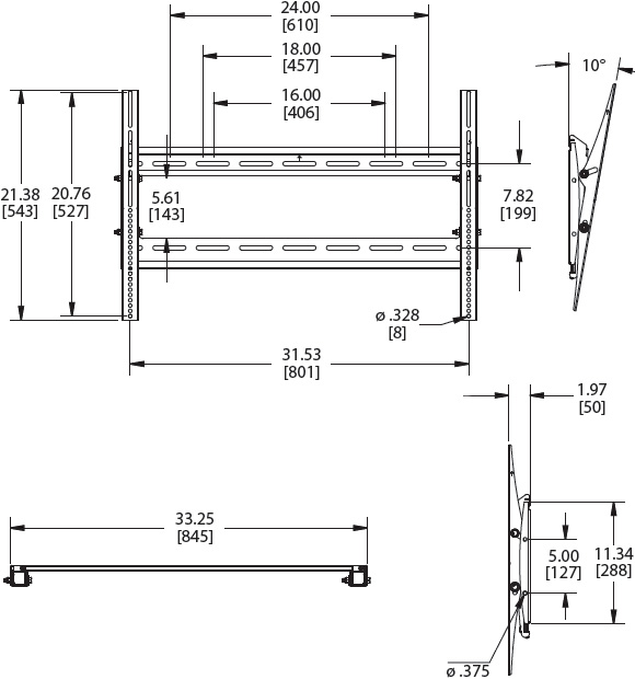 Technical Drawing for Premier P4263T Flat Panel Tilting Low-Profile Wall Mount
