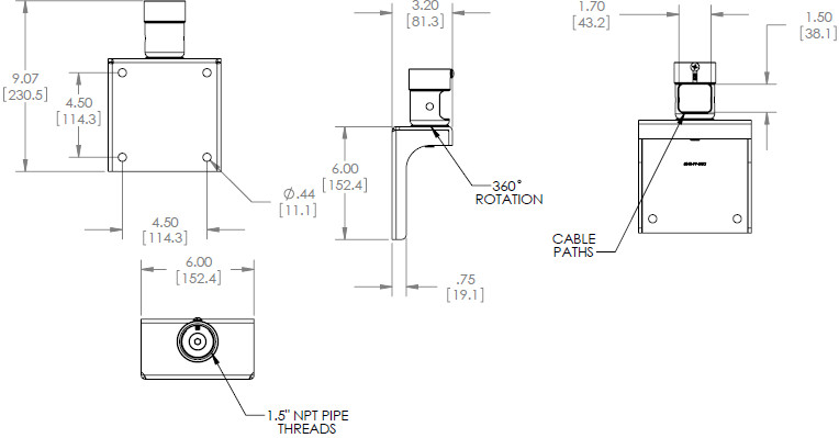 Technical Drawing of Premier CTM-MS2 Tilting Wall Mount