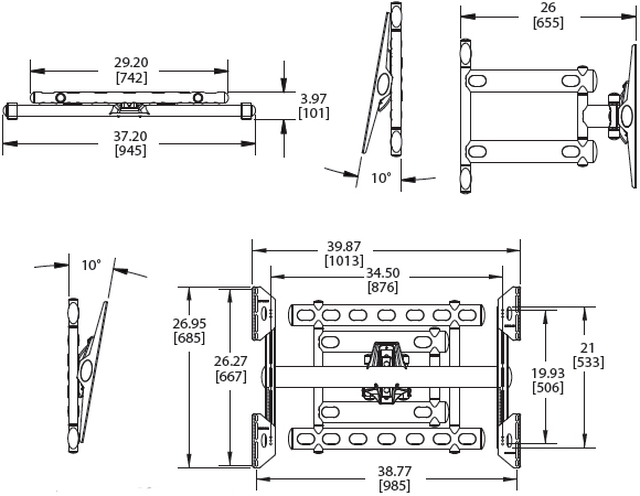 Technical Drawings for Premier AM300 Articulating Swingout Wall Mount Arm