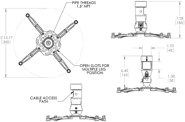 Technical Drawing for Premier MAG-PRO or MAG-PRO-W Low-Profile Universal Projector Mount
