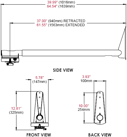 Technical Drawing of Peerless PSTA-2955 Short Throw Projector Kit