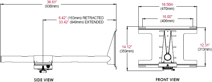 Technical Drawing of Peerless PSTK-028 Ultra Short Throw Projector Kit