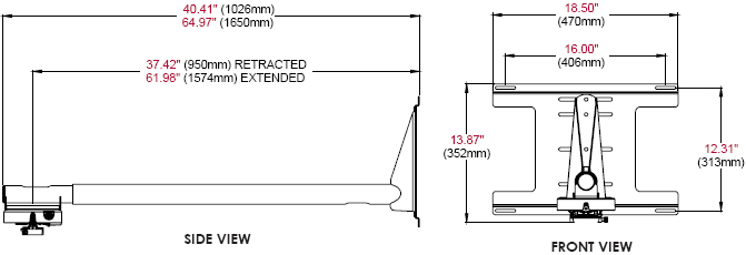 Technical Drawing of Peerless PSTK-2955 Short Throw Projector Kit