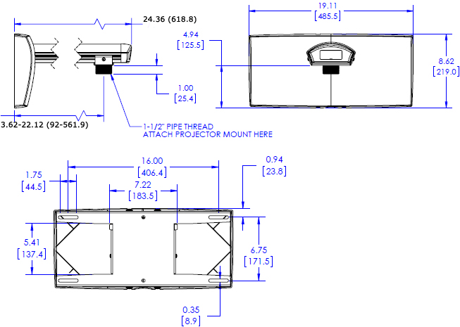 Technical Drawing for Chief WP21US Ultra Short Throw and Universal Projector Mount Kit