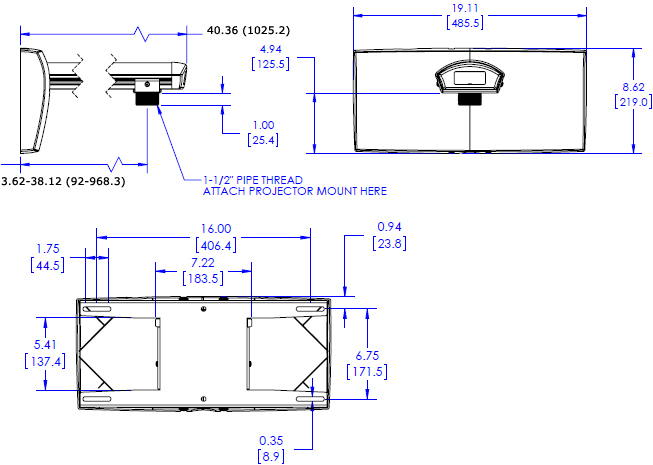 Technical Drawing for Chief WP22US Short Throw and Universal Projector Mount Kit