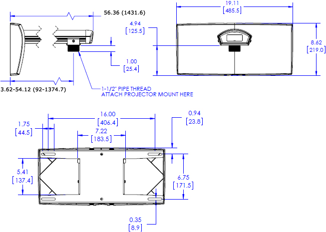 Technical Drawing for Chief WP23US Short Throw and Universal Projector Mount Kit (56") Kit