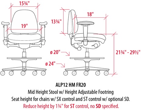 Technical Drawing for Sitmatic Standard Back Alpha Chair ALP3
