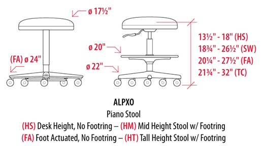 Technical Drawing for Sitmatic Piano Stool - ALPX0