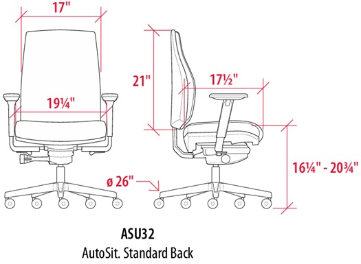 Technical Drawing for Sitmatic AutoSit Mid Back Task Chair - ASU2