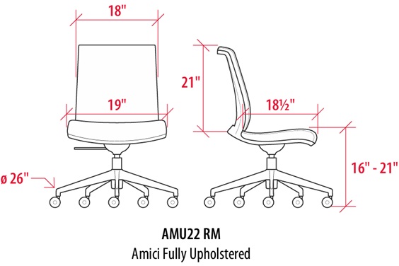 Technical Drawing for Sitmatic Amici Mesh Back Task Chair - AMM22