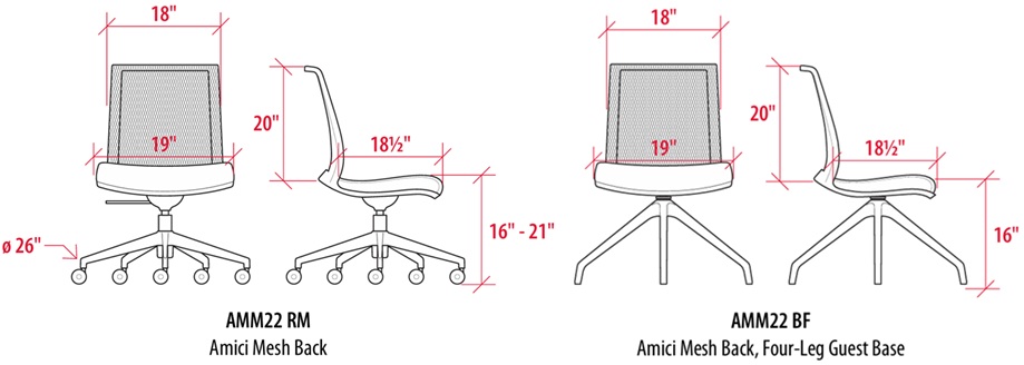 Technical Drawing for Sitmatic Amici Mesh Back Task Chair - AMM22