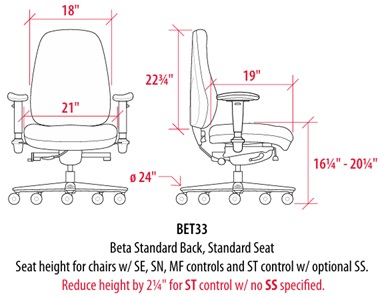 Technical Drawing for Sitmatic Standard Back Beat Chair - BET3